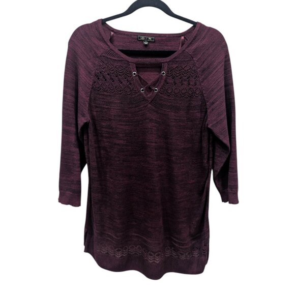 LETY & ME Azalia Keyhole Pointelle Detail Sweater - Picture 2 of 4